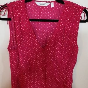 Red polka dot drawstring shoulder dress